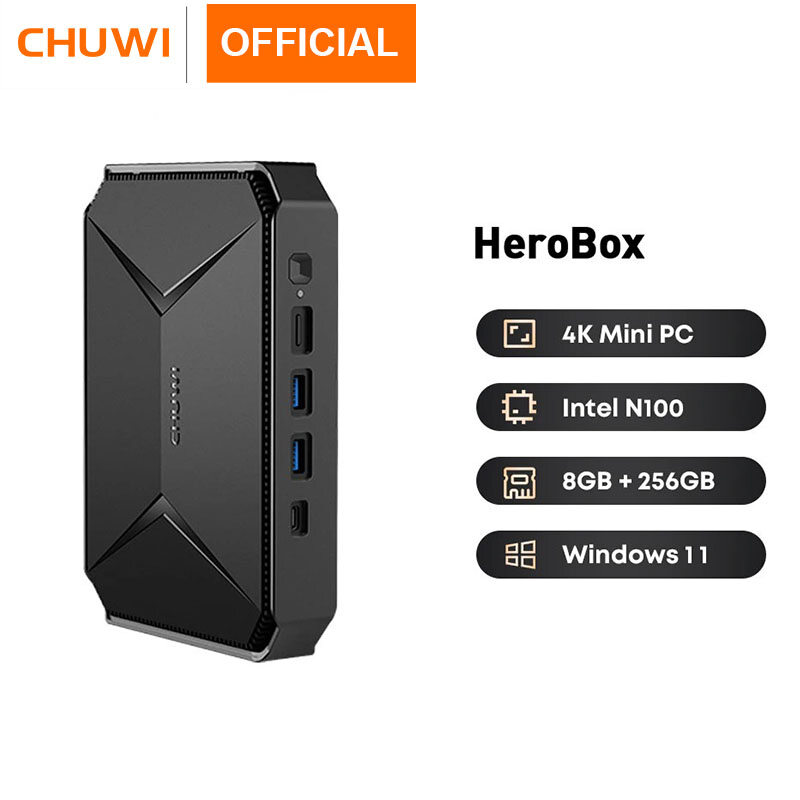 CHUWI Herobox Mini PC Intel 12th N100 Quad Core desktop pc 8GB LPDDR5 256G SSD Windows 11 Wifi 6 Bluetooth 5.2 Wtih HD Port VGA 3.5mm Port ราคา 5,999 บาท*ส่งฟรี