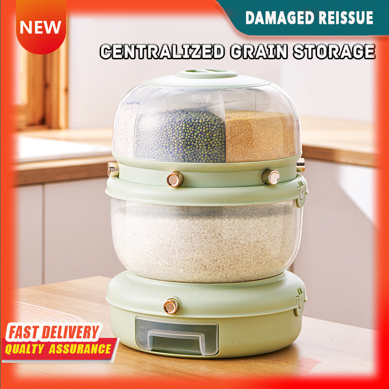 Gambar Separated Rice Bucket Rotatable Household Sealed Insect proof Moisture proof Layered Rice Storage Box Home Grains Rice Tank