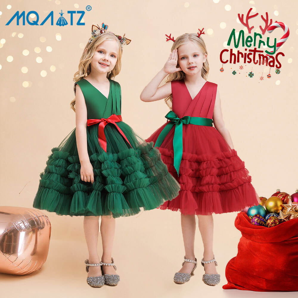 Mqatz ĐẦM cho em bé Cho em bé Giáng sinh tiệc sinh nhật bé gái Quần Áo Ren Màu Đỏ Màu Xanh Lá Cây Xmas Đầm năm mới Cho Trẻ Em Trang Phục L2095XZ