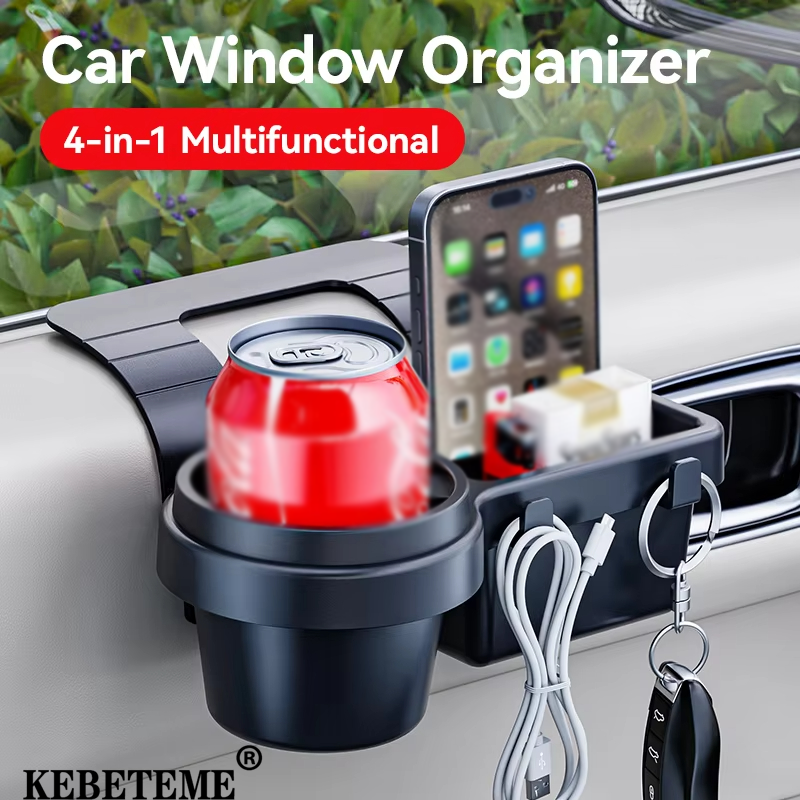 KEBETEME Car Cup Stand Phone Holder Mount Tray Side Door Window Storage Barrel Pocket Hanging Storage Rack with Auto Interior Accessories ราคา 173 บาท*ส่งฟรี