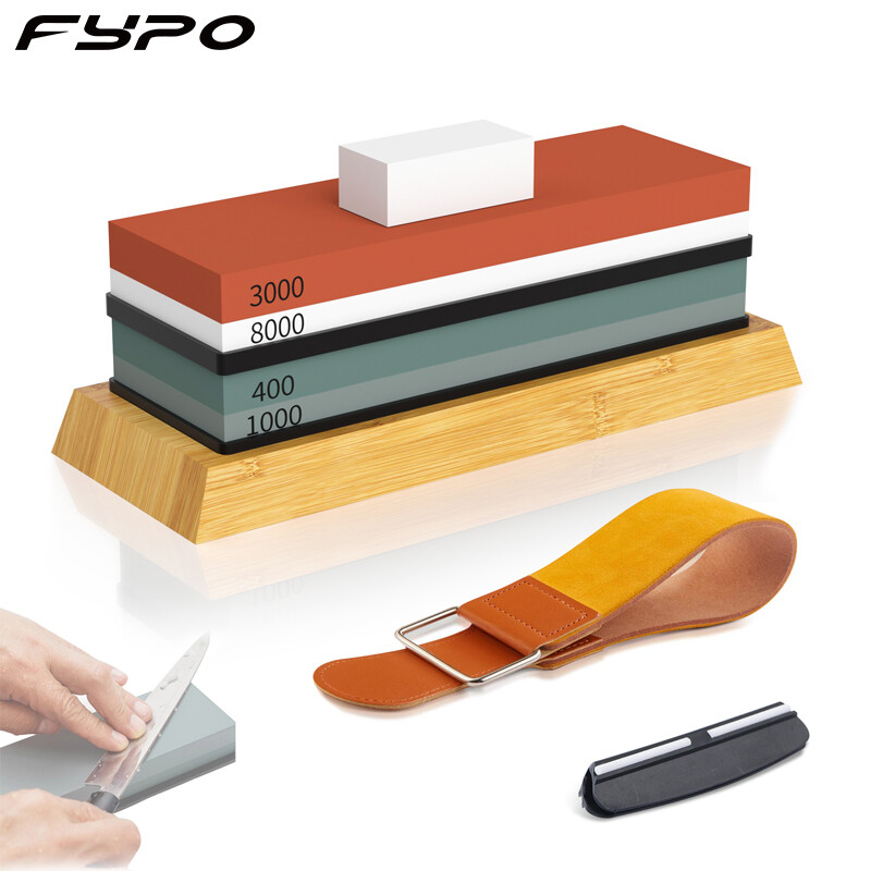 Fypo whetstone kit 400/1000 3000/8000 dao chuyên nghiệp mài bộ đá mài với non-slip đế tre