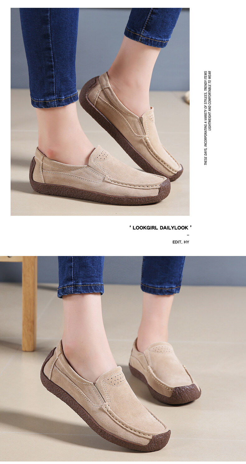DOSREAL Giày Bệt Nữ Giày Da Thật Cỡ Lớn 35-43 Giày Lười Đế Bệt Cho Phụ Nữ Phong Cách Hàn Quốc Phẳng Gót Ba Lê Giày Nữ Đơn Giản 14
