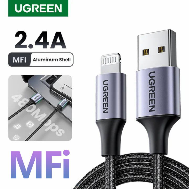 Ugreen mfi sét để usb 2.4a cáp sạc nhanh cho iphone 14 13 pro max iphone 14 cộng với iphone 12 11 pro max 11 8 xs max xr 7 điện thoại di động cáp điện thoại dây sạc usb