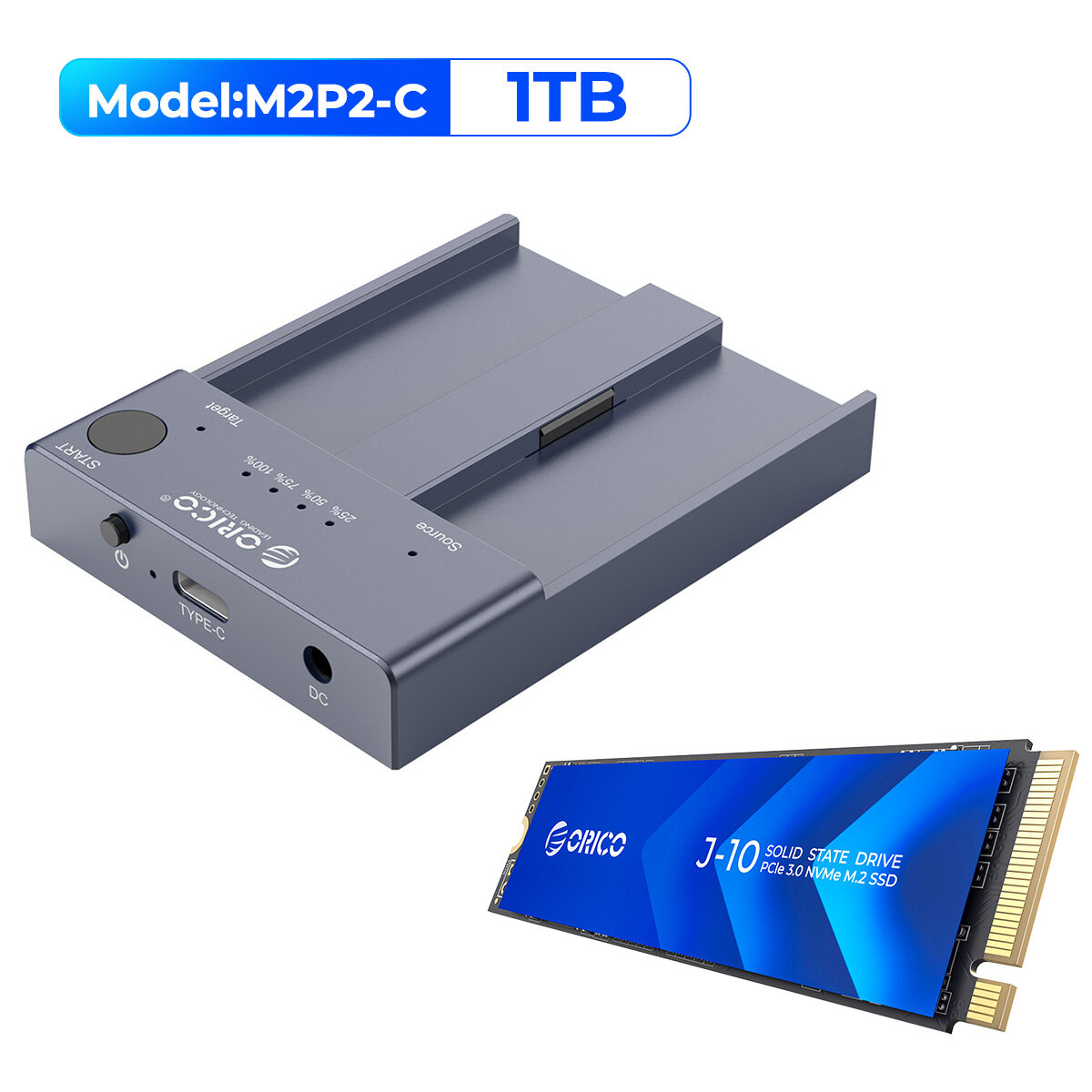 ORICO ẩn Clone Dual bay M.2 NVMe SSD bao vây ổ cứng USB C 3.1 Gen2 10gbps cho M Key & M/B Key NVMe P
