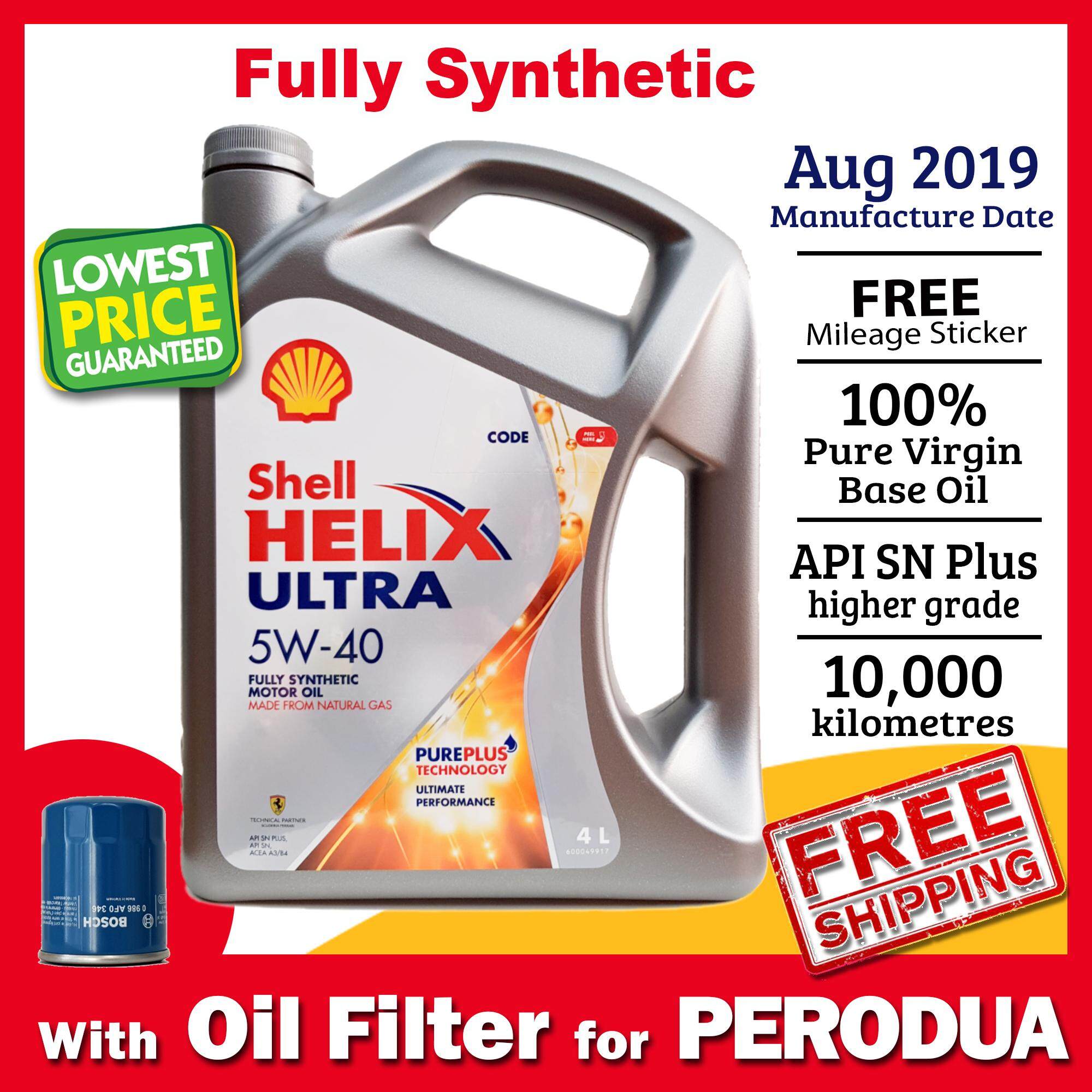 Shell Helix Ultra 5W-40 4L Fully Synthetic Engine Oil 5W40 with Oil Filter for Perodua