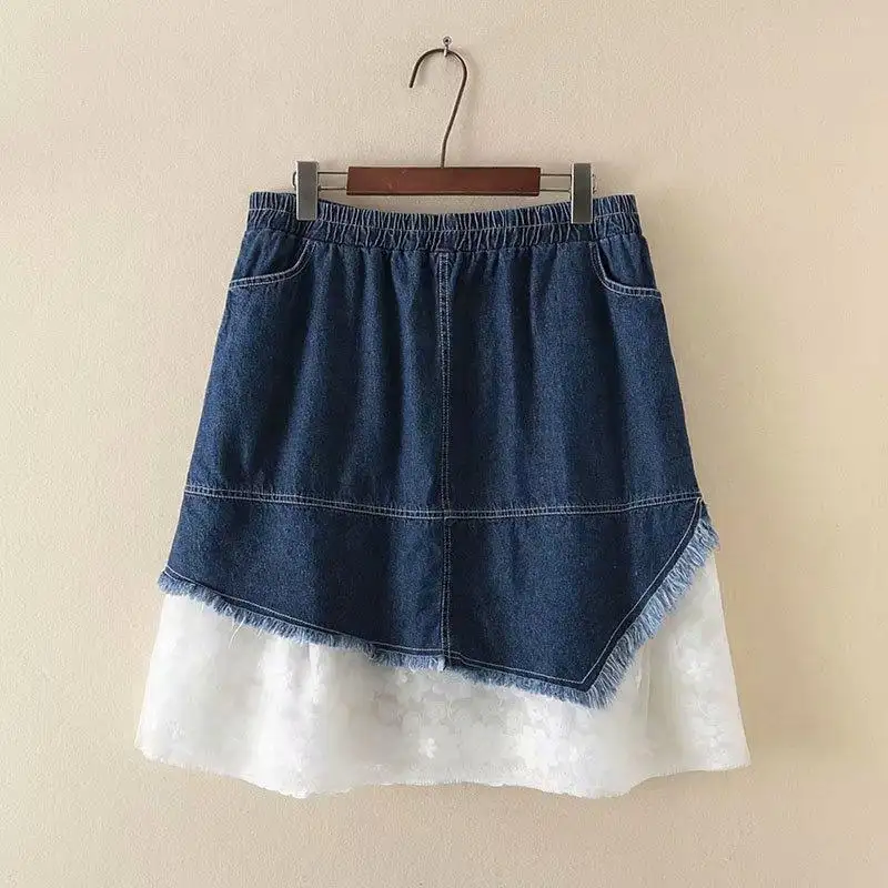 elasticated waist denim mini skirt