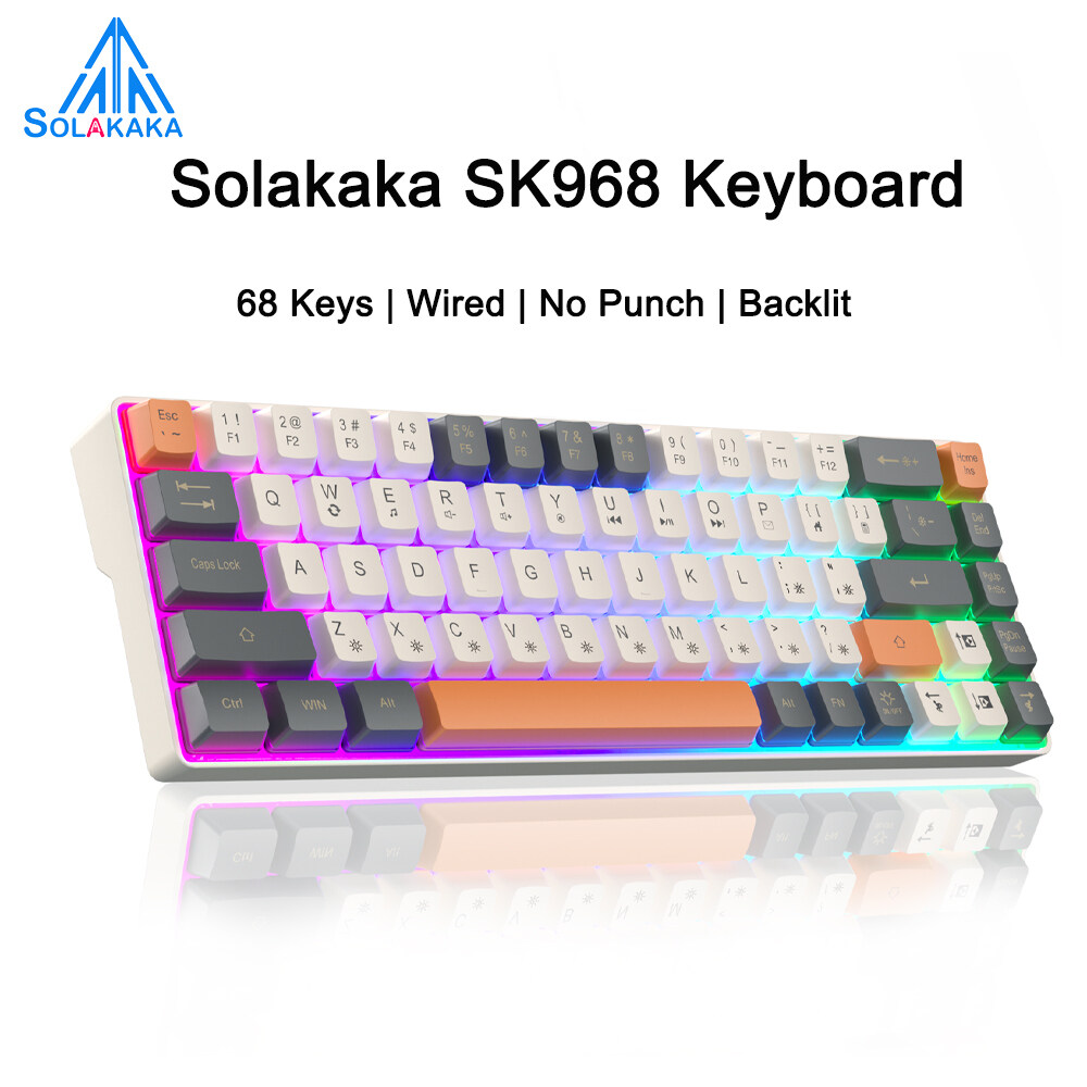 Solakaka Sk968 Mát đèn nền RGB 68 Key Bàn phím chơi game có dây Có Thể Sạc Lại Cho Văn Phòng/Trò Chơi