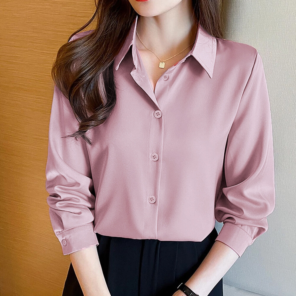 BRANCHÉเสื้อเชิ้ตผู้หญิงแขนยาวปกเสื้อลายเรียบคลาสสิคเป็นทางการลายสีพื้นฐานธุรกิจเรียบง่ายเชิ้ตB240910 ราคา 197 บาท*ส่งฟรี