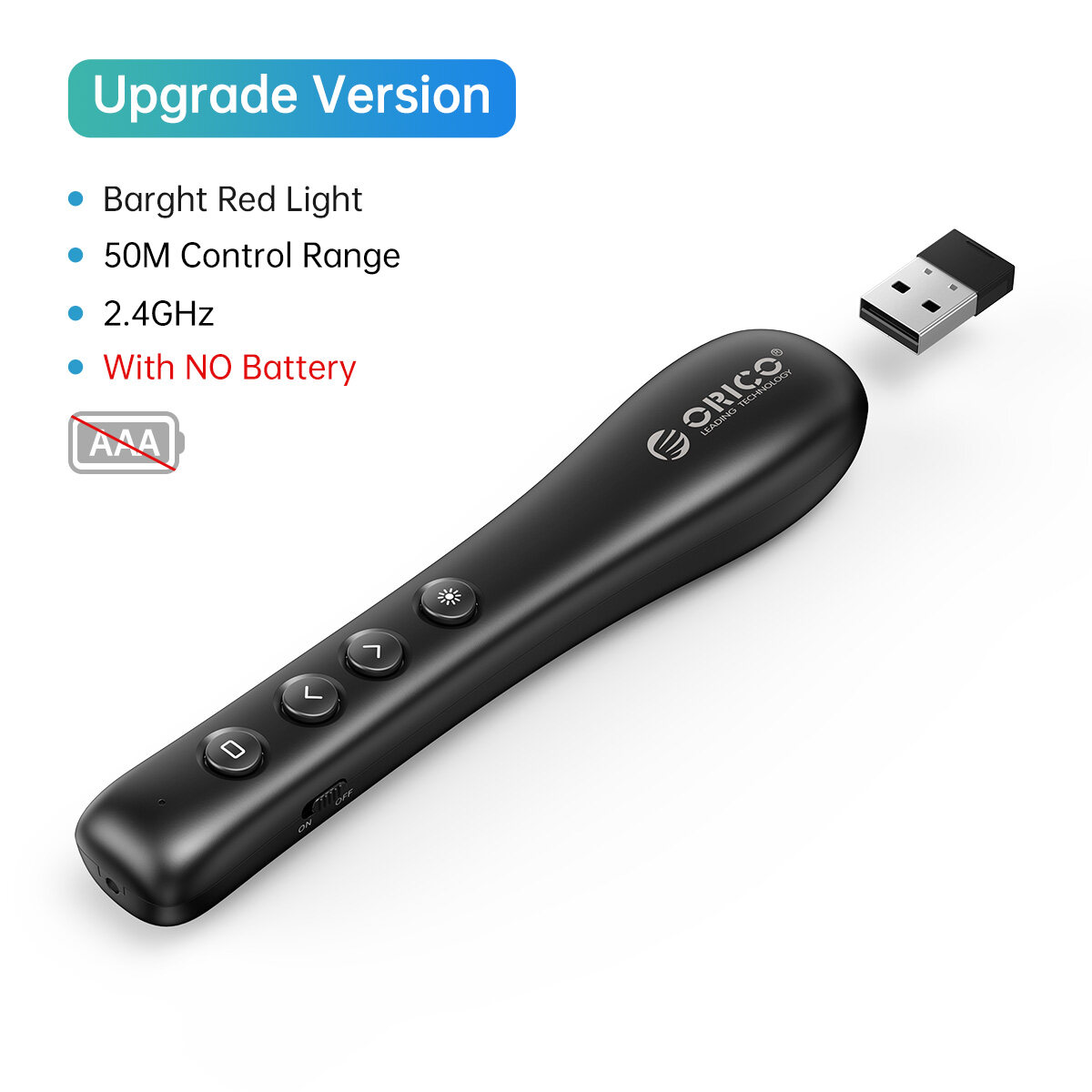 ORICO 2.4GHz không dây kim đỏ PPT dụng cụ trình bày PowerPoint với có thể sạc qua USB trình bày Clic