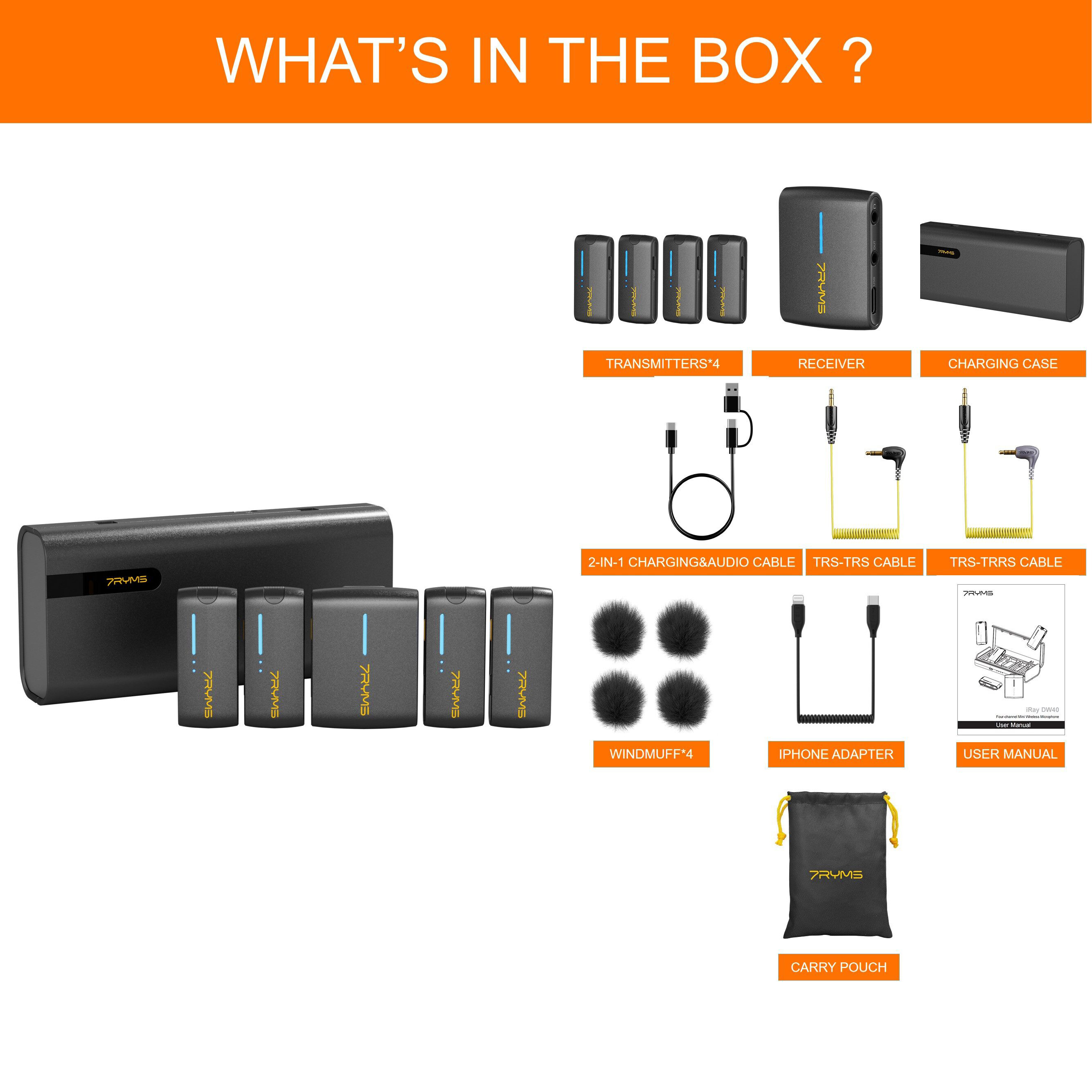 7Ryms Iray DW40 Bốn-Kênh siêu nhẹ Mini mic-rô không dây Tay không có tiếng ồn Giảm Condenser LAV Mic