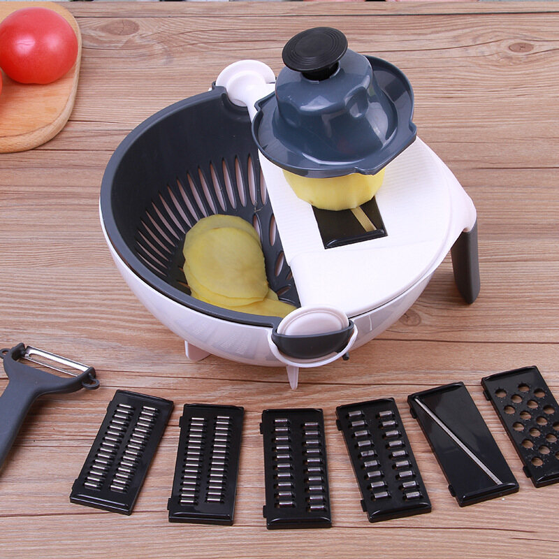Gambar Magic Rotate the Vegetable Cutter with Drain Basket Multi Functional Kitchen Veggie Fruit Shredder Grater Slicer???????????????????????????