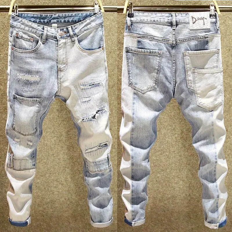 Quần Herren Quần Bò Cho Nam Quần Dài Denim Dáng Ôm Cho Nam Quần Ống Đứng Thiết Kế Thường Ngày Cho Nam Biker Chất Lượng Cao