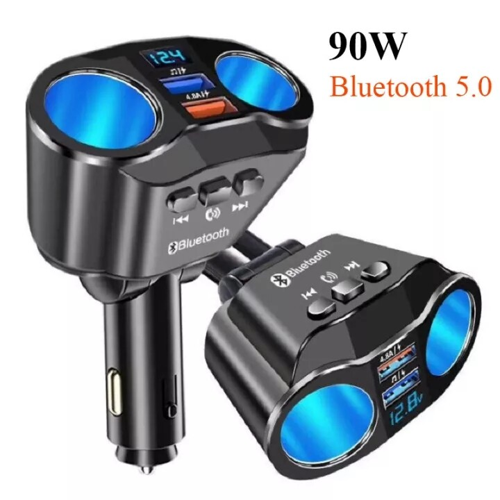 Qc3.1 sạc nhanh Cổng USB kép 12V-24V sạc điện dùng trên xe hơi với hai phích cắm chuyển đổi MP3 Bluetooth 5.0 Bộ phát sóng FM âm nhạc Máy nghe nhạc