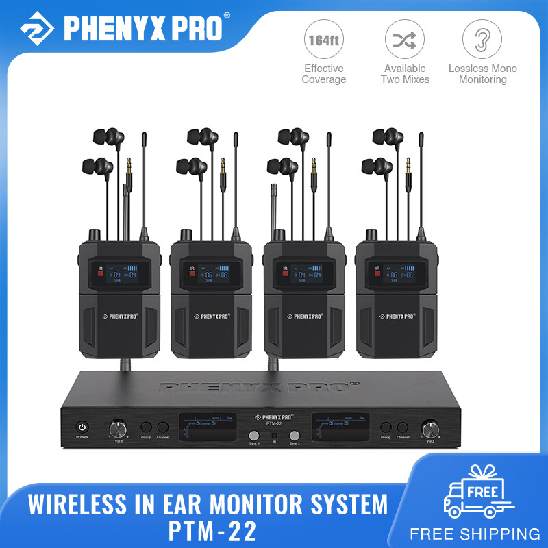 Phenyx Pro PTM-22 Mono Dual Wireless in Ear Monitor for Musicians UHF Wireless in-Ear Monitors System 2-Channel 4 Bodypacks IEM Metal Stage Monitor 2x50 Frequencies 164ft Long Coverage Rack Mount Kit ราคา 14,690 บาท*ส่งฟรี