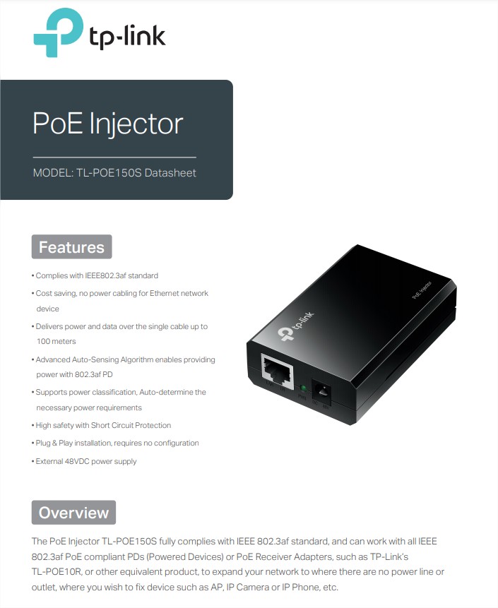 TP-Link TL-POE150S PoE Injector Adapter | ECT Online | Malaysia ...