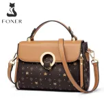 FOXER Women PVC Leather Fashion Monogram Shoulder Bag Retro Female Handbag Casual Ladies Crossbody Bag