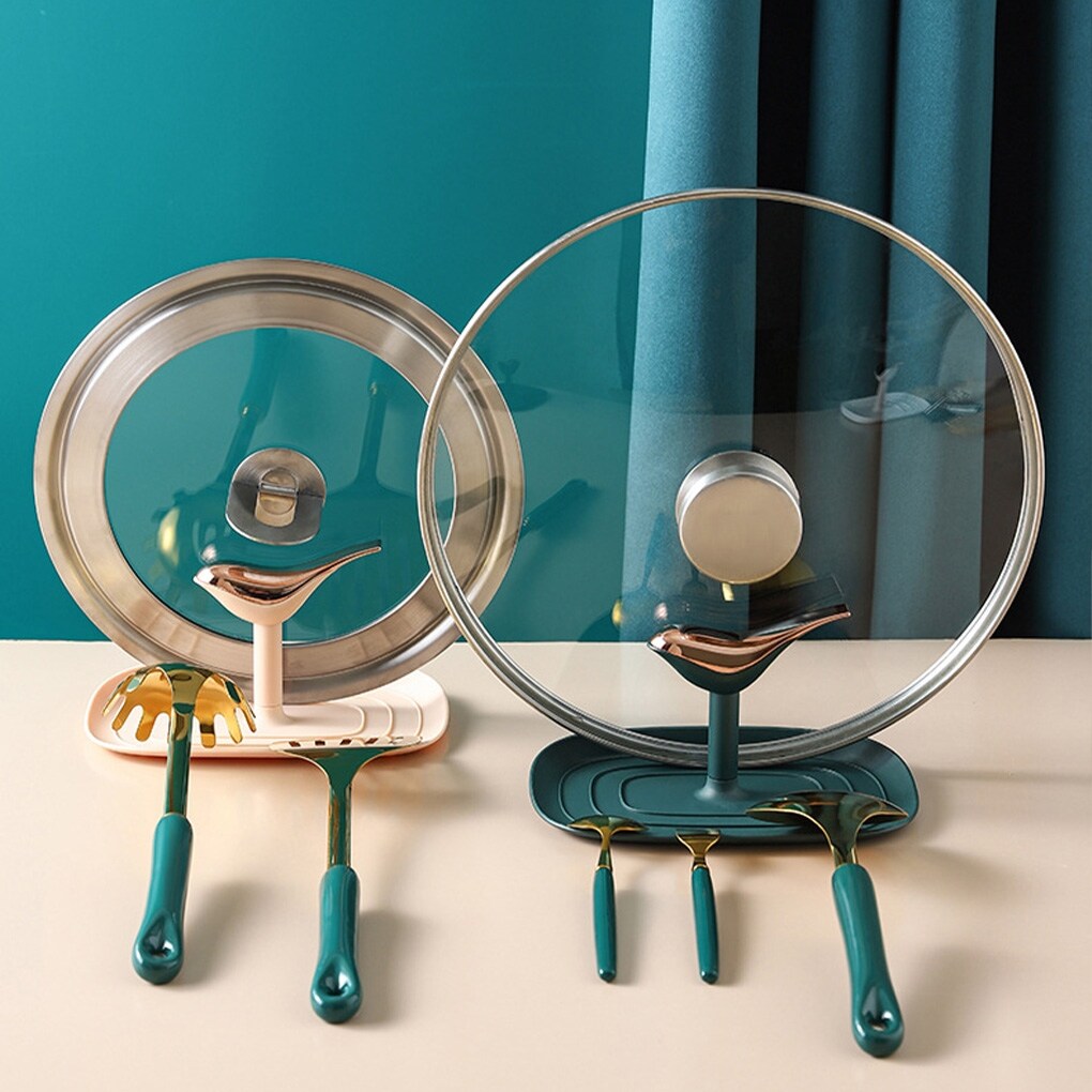 Gambar 1pcs Pot Lid Rack Kitchen Spatula Scoop Rest Holder Drain Organizer Countertop Organizing Household Pan Spoon Drying Stand