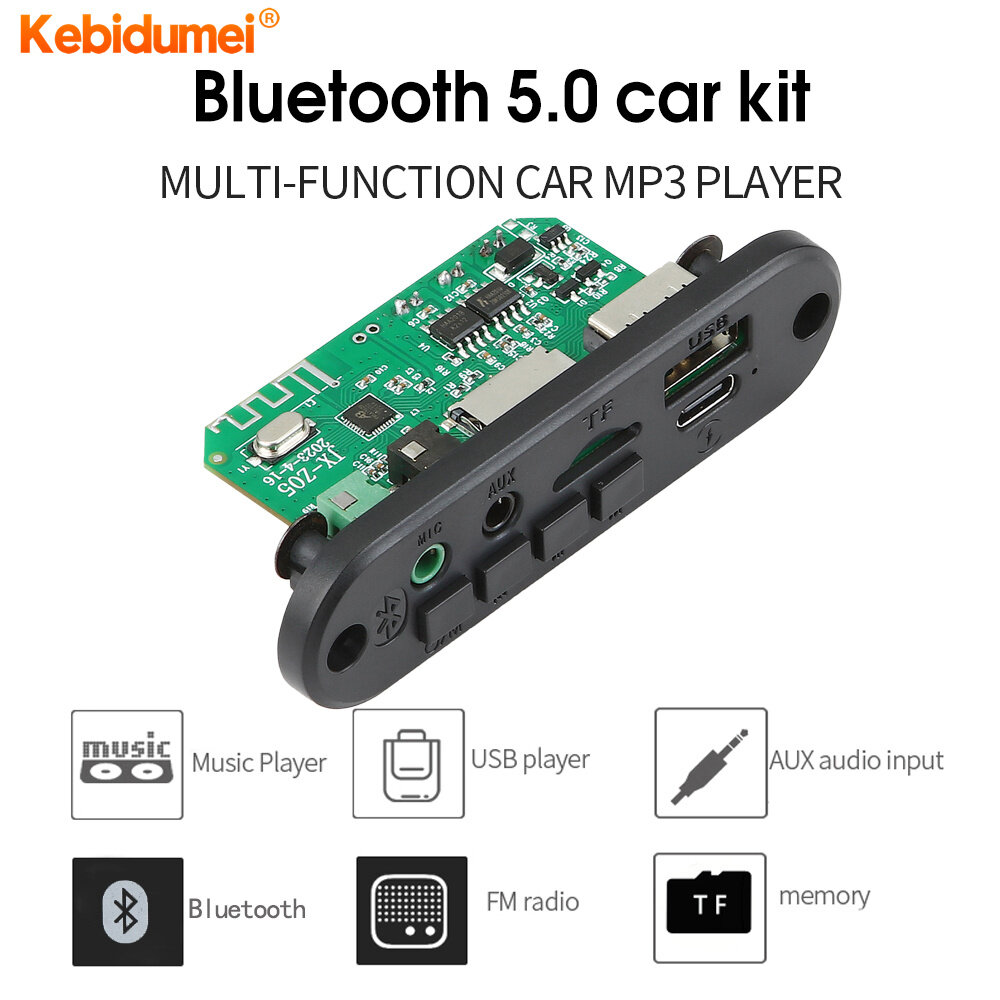 Kebidumei 6W khuếch đại 3.7V 5V máy nghe nhạc MP3 Bluetooth 5.0 Bảng Mạch Giải Mã MP3 hỗ trợ cuộc gọi ghi âm 3.5mm USB TF FM cho mô-đun Loa xe hơi