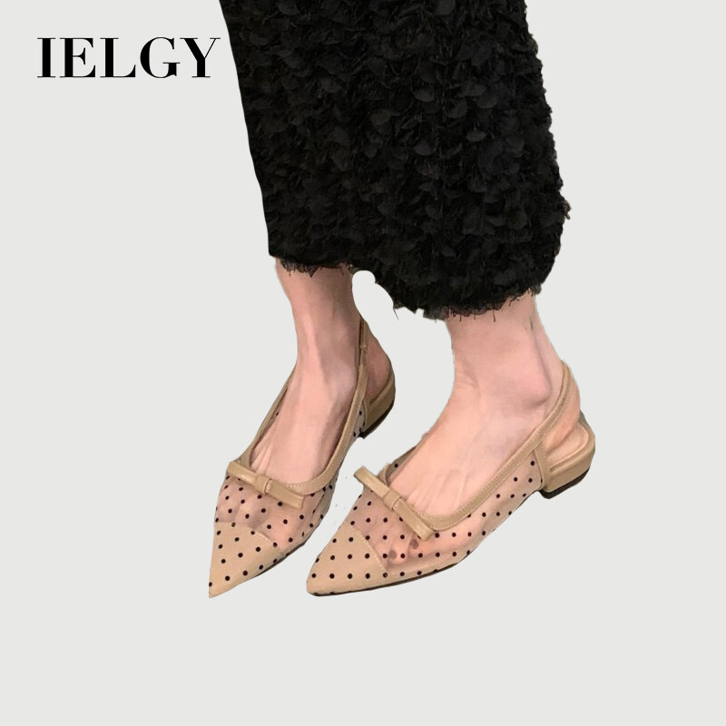 IELGY French Low-heeled Bow Polka Dots Toe Sandals Summer Mesh Breathable Flat Sole ราคา 570 บาท*ส่งฟรี