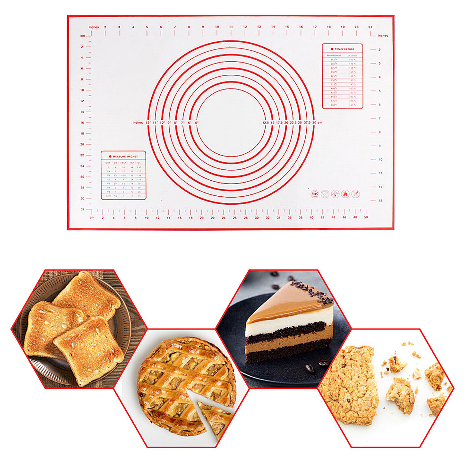 Gambar Silicone Baking Mat Dough Maker Pad with Measurements Non slip Non stick Rolling Pastry Mat For Kitchen Birthday Wedding Party