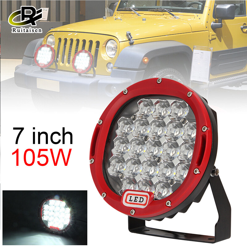 Thanh Đèn LED Làm Việc Địa Hình 7 Inch 105W 4X4 4WD UTV SUV Đèn Rọi Tròn Đèn Làm Việc Cho Xe Ô Tô 4WD Xe Tải Offroad