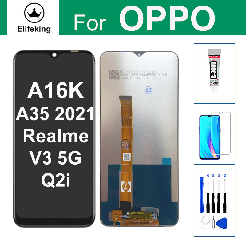 LCD cho Oppo a16k/OPPO A35/Realme V3 5G/Realme q2i Màn hình LCD cảm ứng bộ phận lắp ráp cho Bộ số hóa màn hình cảm ứng không có điểm ảnh chết với dụng cụ miễn phí + Kính cường lực + Keo