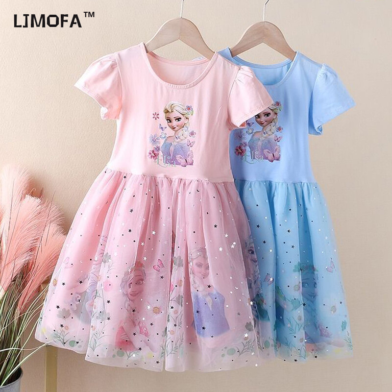 Ljomfa Trẻ Em công chúa Elsa váy cho bé gái 2-8yrs Mùa Hè quần đùi thời trang Đầm Có Tay Cho bé gái trang phục dễ thương