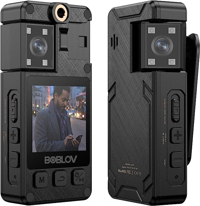 New Arrival BOBLOV A24 1296P Body Worn Camera, 180° Rotate Side Lens Video Camera, Built-in 2000mAh Battery for 8 Hrs Video Recording, 1.54" Display for View, Camcorder for Delivery Job, Daily Recording