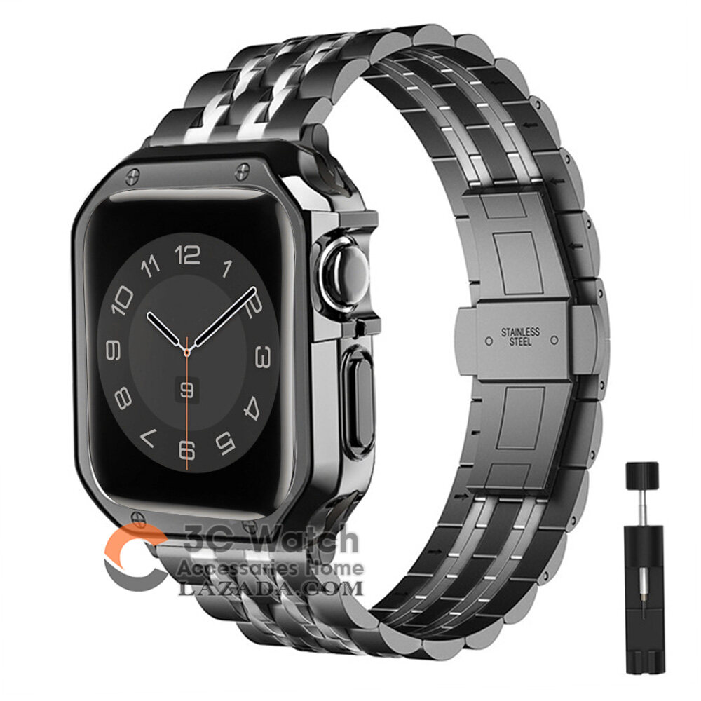 Dây Đeo + Ốp Cho Apple Watch 7 45Mm 41Mm Vòng Đeo Tay Kim Loại Thép Không Gỉ Tích Hợp Dây Đeo Cổ Tay