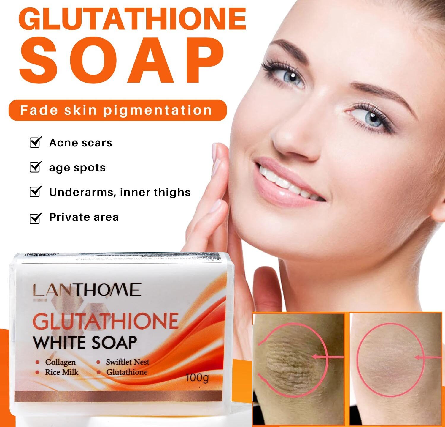 xà phòng glutathione Hàng Thái Lan chính hãng) Soap Xà Phòng mini Face & Body Trắng Da 4K Plus  5X Glutathione Xà Phòng Exfoliating Cho Da Dầu Glutathione Làm Sáng Da  Vitamin C Và E main image 1