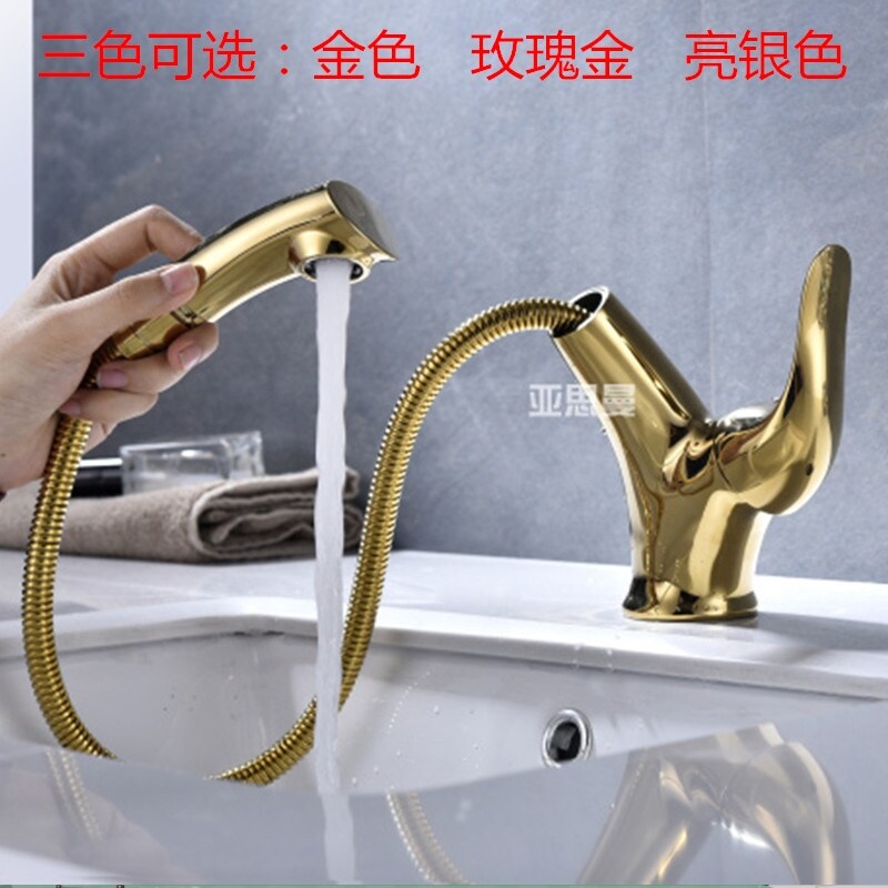 Gambar Can be smoked pull type cold hot golden rose gold ceramic bowl washing pool telescopic faucet of the basin that wash a face