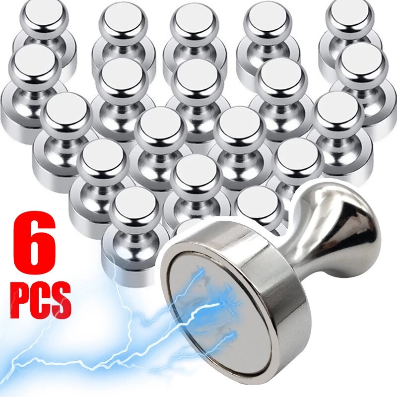 6Pcs Strong Magnetic Push Pins Magnet Metal Retainers Whiteboard