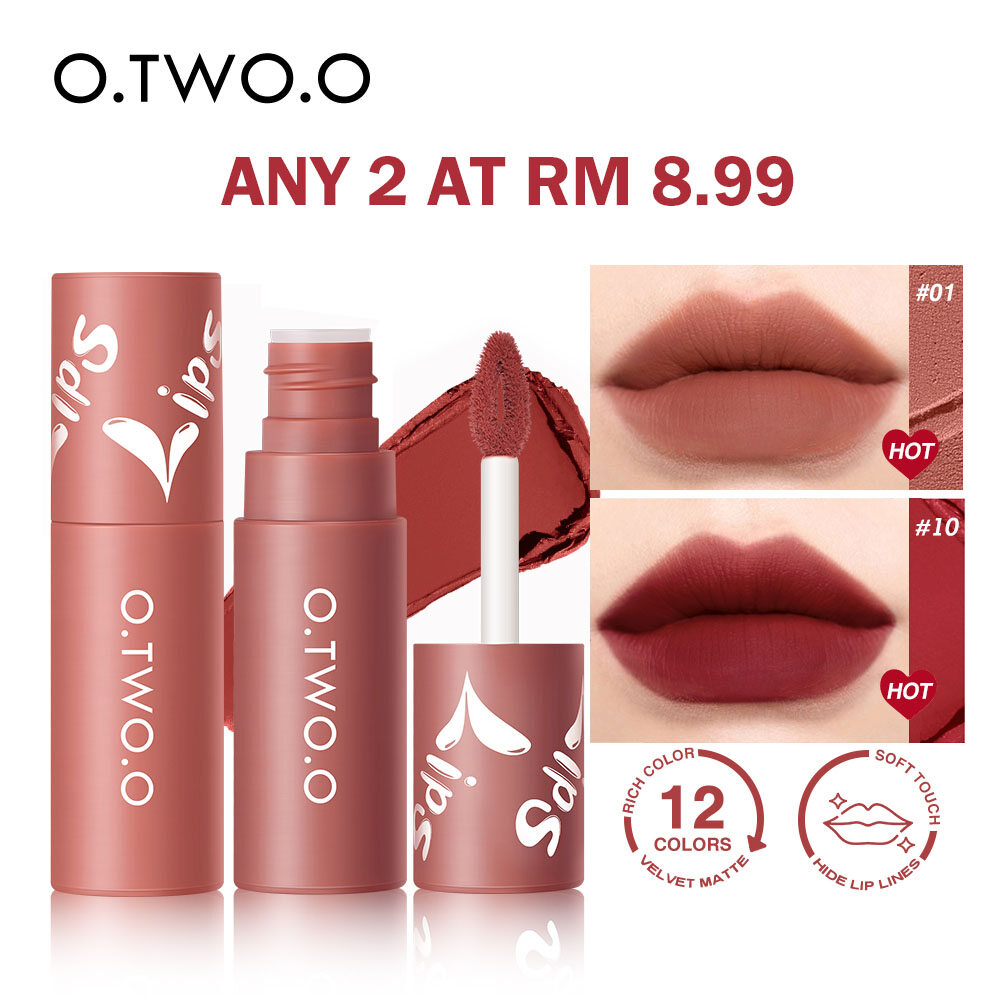 Gambar O.TWO.O Matte Lipstick Waterproof 12 Colors Velvet Matte Liptint Lip Balm Nude Lipstick High Pigment Red Lip Gloss Long Lasting Lip Makeup