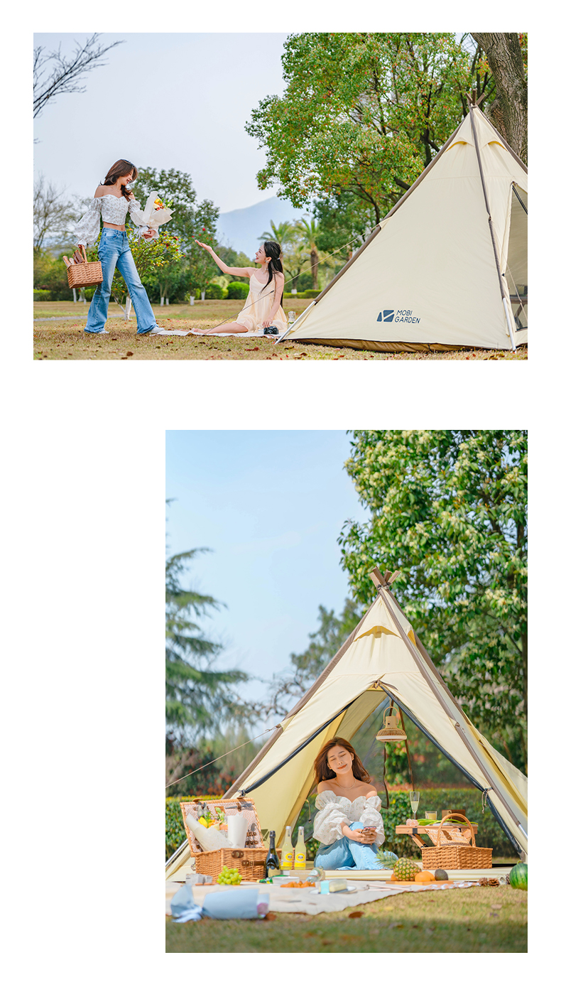 MOBI GARDEN Camping Cotton Pyramid Tent 2-3 Person Family Canvas Tent Tower A Waterproof · v30