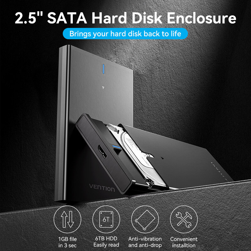 Vention® 2.5 Inch SATA Hard Drive Enclosure USB 3.0 Micro-B Enables HDD Mobility Compatible with SATA Ideal for Portable Storage Supports Fast Data Transfer - ยี่ห้อ Vention ราคา 503 บาท*ส่งฟรี
