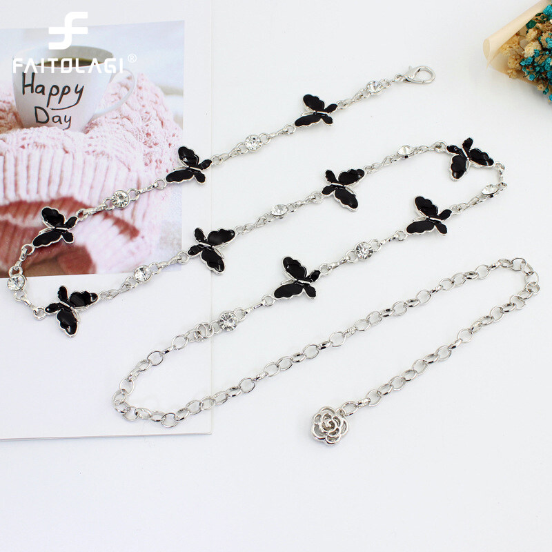Thắt Lưng Dây Xích Hình Hoa Hồng Đính Đá Hình Bướm Cho Nữ Dây Thắt Lưng Kim Loại Thanh Lịch Đơn Giản Dây Thắt Lưng Màu Bạc Phong Cách Hàn Quốc Dây Xích Thắt Lưng Cho Nữ Phụ Kiện Thắt Lưng Áo Khoác Quần Jean