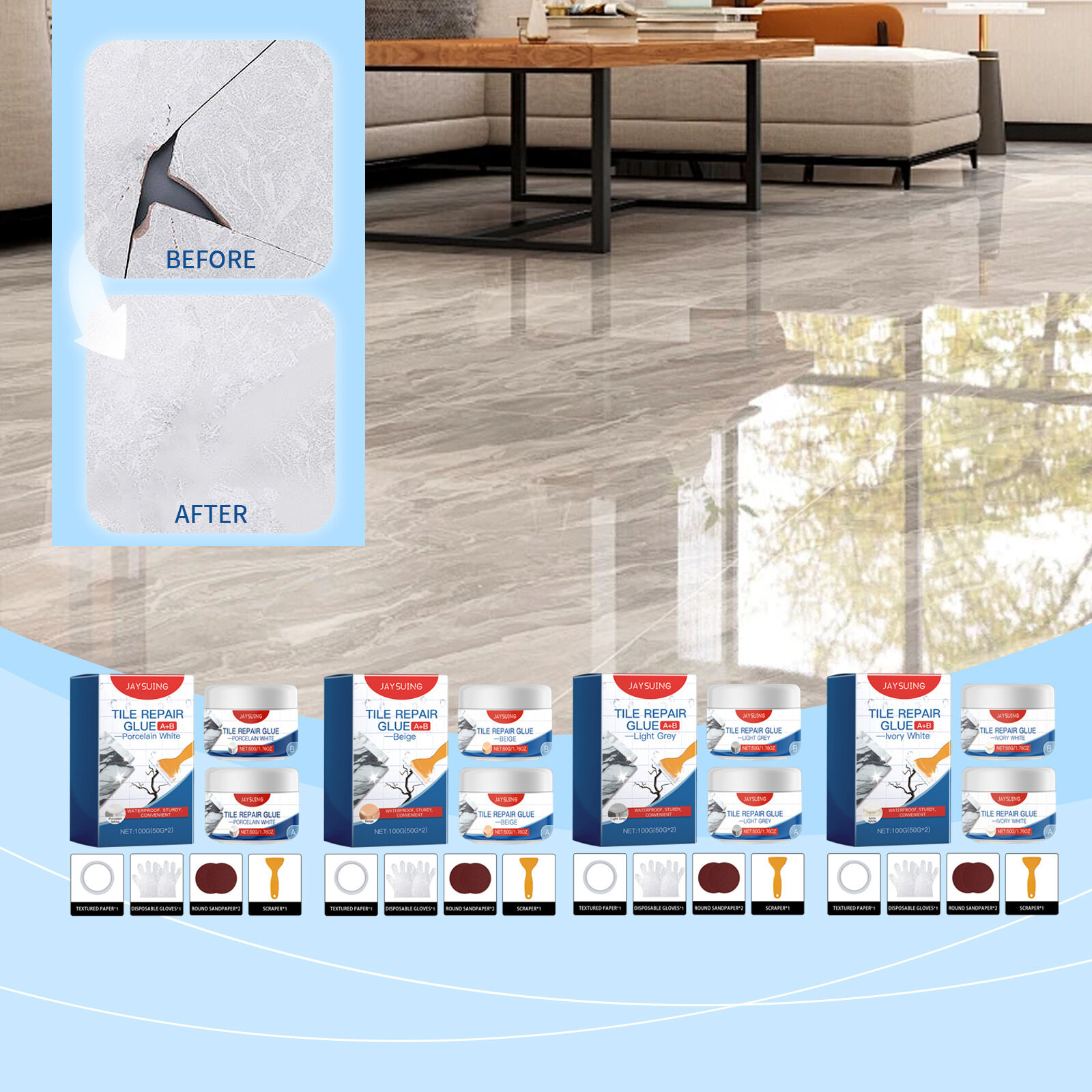 JAYSUING Ceramic Repair Paste 100g Quick Dry White Porcelain Crack Chip Porcelain Repair Kit Washbasin Toilet Bathtub Tile Adhesive Tile & Marble Repair Paste Waterproof Bathroom Tub Floor Ceramic Crack Adhesive Universal Ceramic Crack Repair Tool ราคา 272 บาท*ส่งฟรี