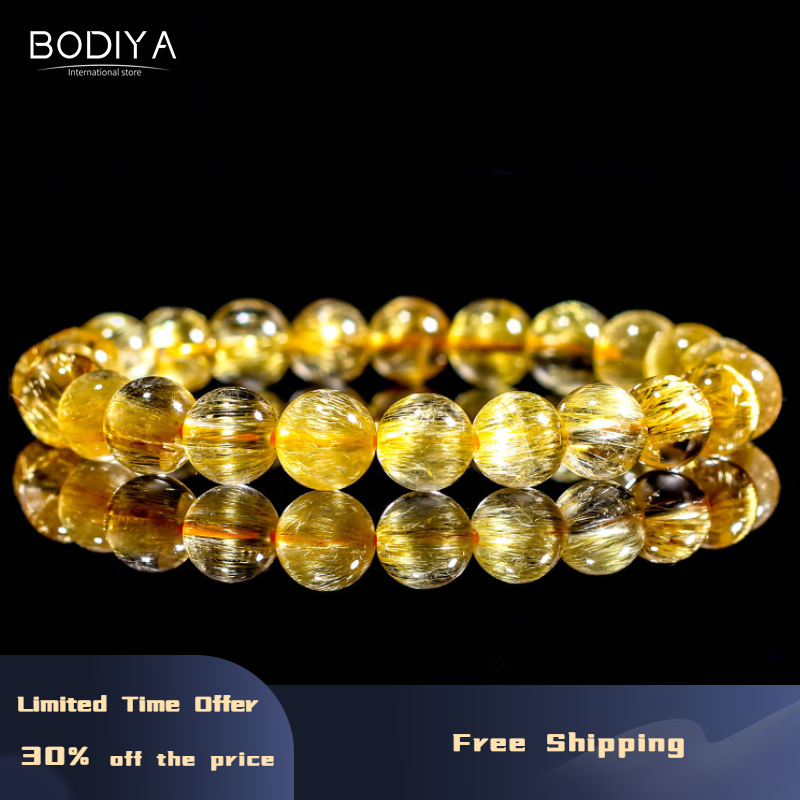BODIYA Natural RutilatedQuartz Crystal Bracelet Citrine Stone Bracelet Men's and women's fashion jewelry
