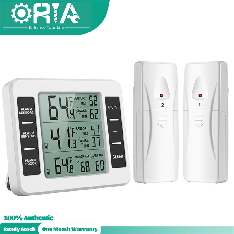 Nhiệt kế tủ lạnh oria kỹ thuật số, không dây, có 2 cảm biến không dây, có thể báo động bằng âm thanh, có màn hình LCD hiển thị tối thiểu/tối đa cho nhà hàng, quán bar, quán cà phê