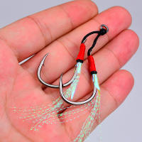 PROBEROS 1pair Cast Jigs Assist Hook Thread Feather Jigging Double Hook 11#-20# Micro Jig Slow Jig Fast Jig Fishing Hooks Saltwater Fishing Accessories YHK004