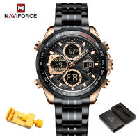 Naviforce Watches For Man Waterproof Stainless Steel Strap Fashion Sport Mens LED Digital Quartz Wristwatch For Men Top Brand Luxury Watch NF9197S