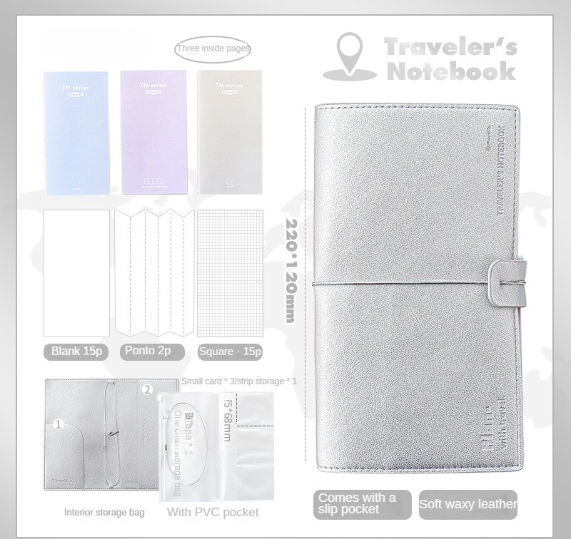 Elegant Soft Leather Travelers Notebook - Premium Silver Design for Daily Journaling and Travel Notes