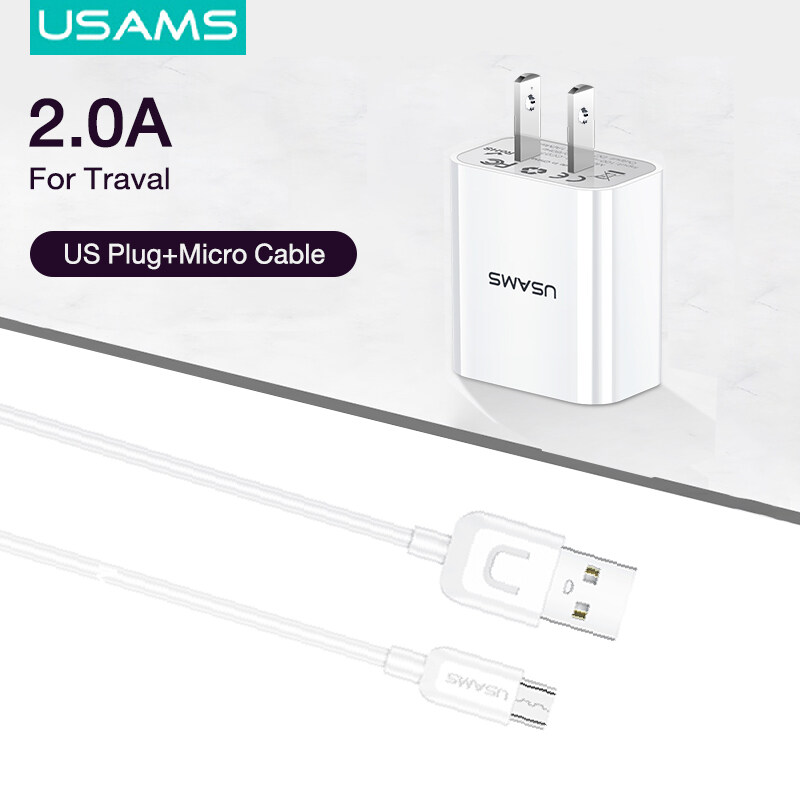 USAMS Portable Wall Charger + 2A Micro USB Charging Cable For Android Phone Travel Charger suitable 
