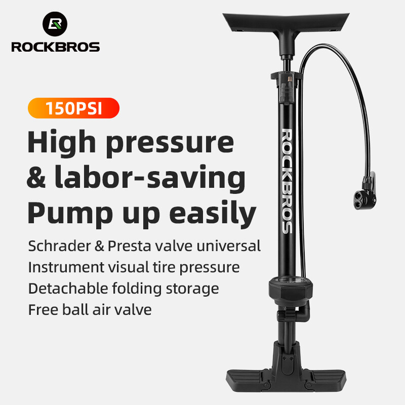  ROCKBROS dọc cao preassure máy bơm không khí 150 PSI Hướng dẫn sử dụng FV AV với Bộ chuyển đổi Bơm Xe Đạp máy bơm không khí cho xe đạp xe máy MTB xe bóng rổ thiết bị xe đạp 