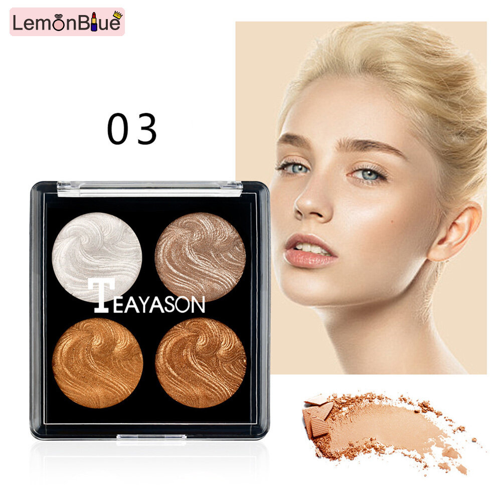 Gambar 4 Colors Makeup Highlighter Palette Brighten Skin Glitter Stereo Highlighter Concealer Fashion Makeup Highlighter Glitter 4 Colors For Women Makeup