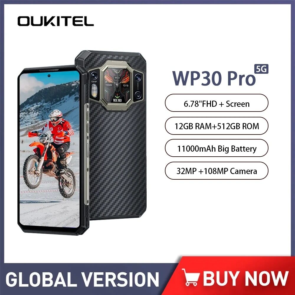 Oukitel WP30 Pro Global Version 5G Rugged Smartphone android 13 120W 6.78 Inch FHD+ 12GB+512GB 108MP 11000mAh Cell Phone NFC