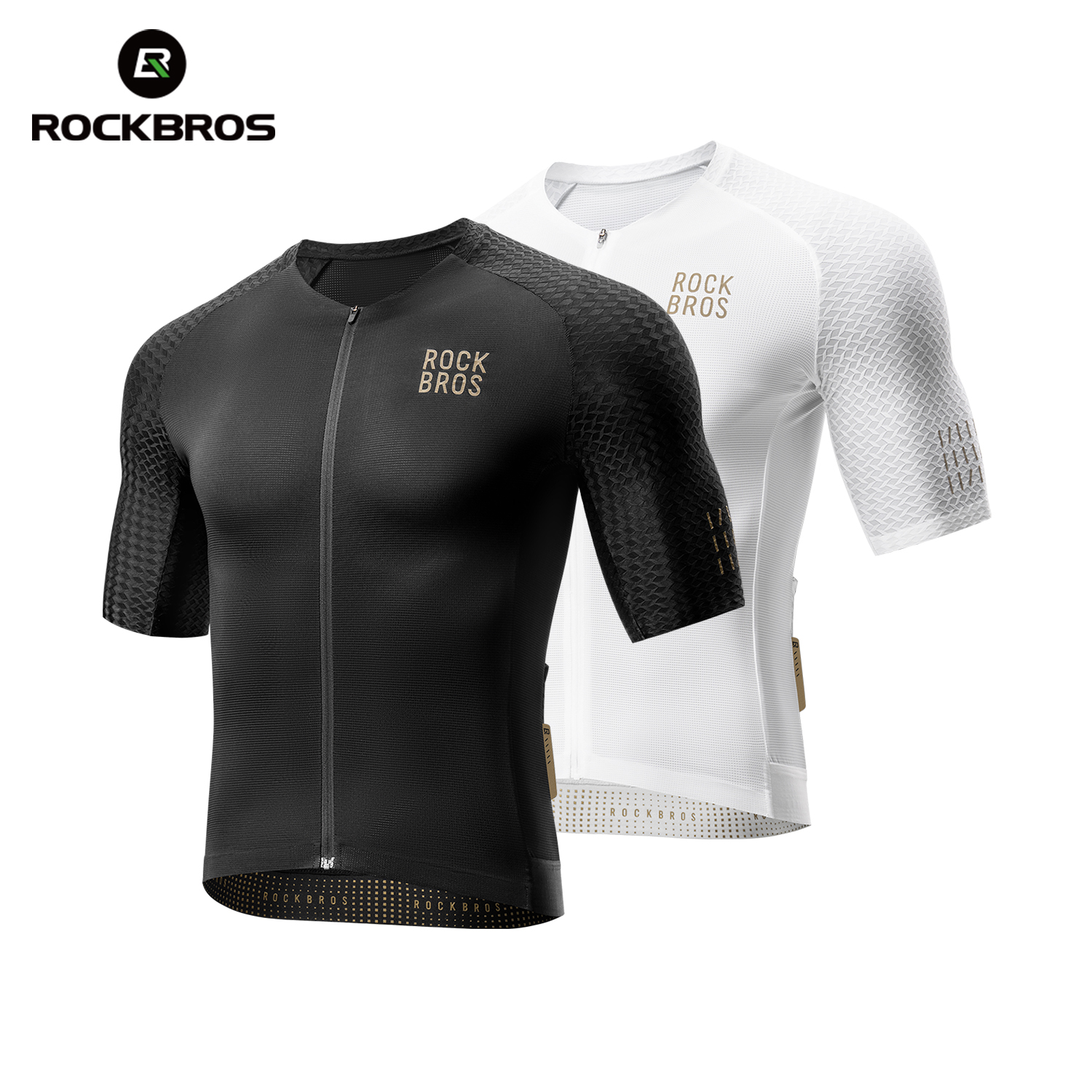 Rockbros áo đi xe đạp tay ngắn Jersey Logo Vàng Unisex Đường Núi Quần áo đạp xe khóa kéo YKK áo quần đi xe đạp với trở lại 3 Túi thiết bị đạp xe