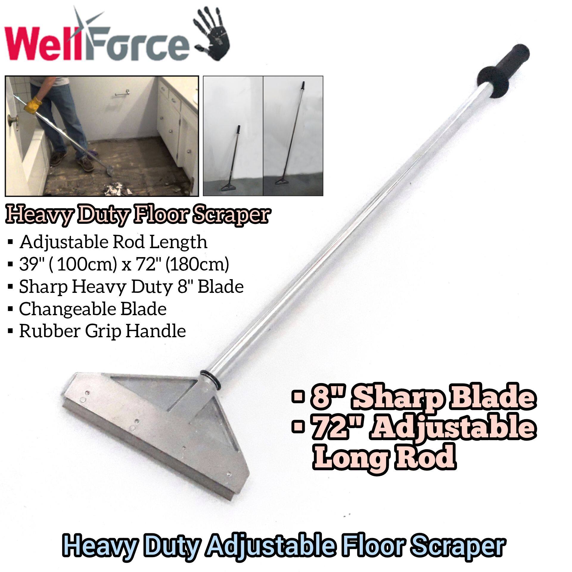 Wellforce 8Inch Heavy Duty Adjustable Handle Floor Scraper For Scraping Floor Debris In Construction House - Jenama WellForce Harga 62 Ringgit*Penghantaran Percuma
