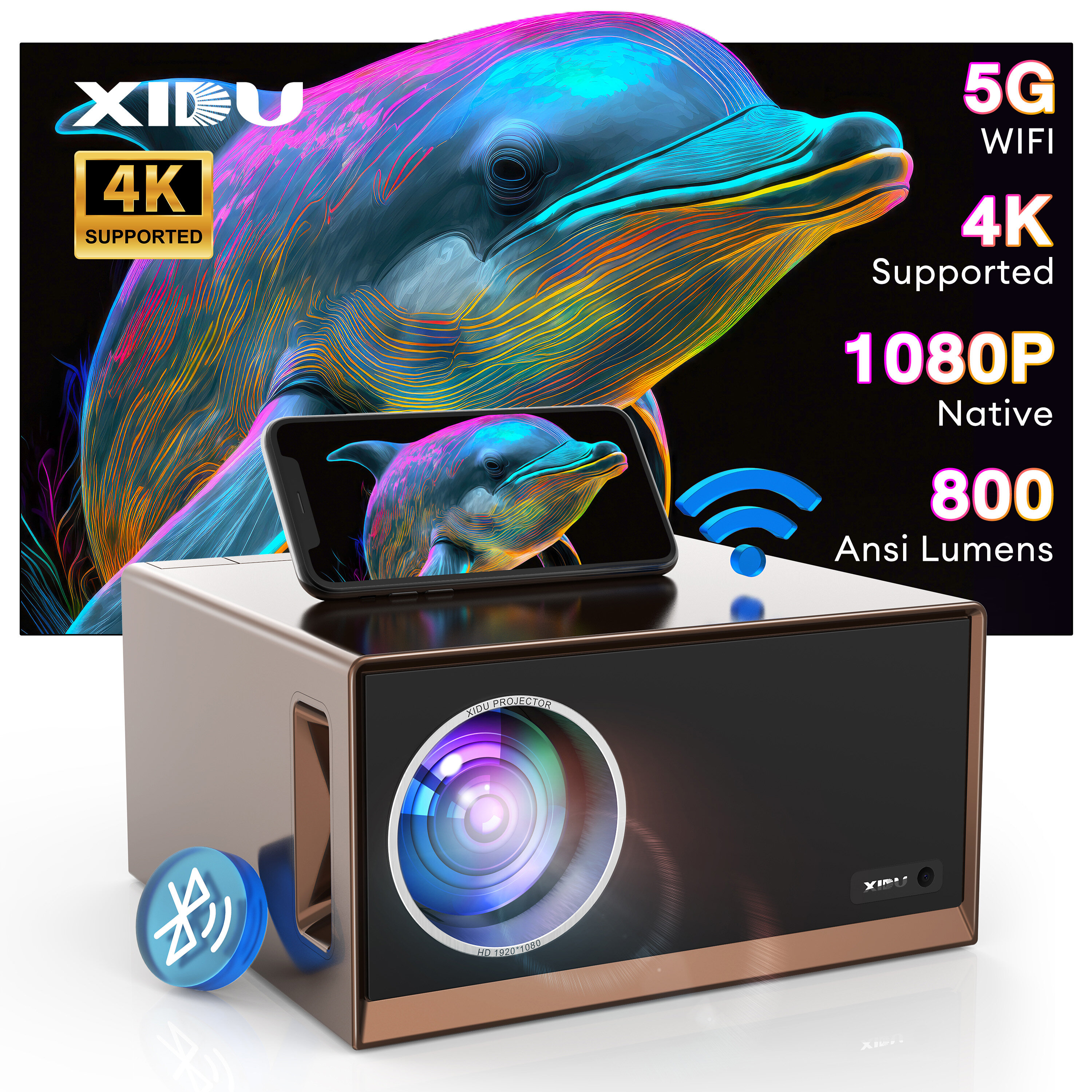 XIDU S1 Projector 4K Ultra Hd 5G Wifi With Bluetooth Mini Projector For Room 1920*1080P Portable Outdoor Movie Smartphone Led Android Projectors - Jenama XIDU Harga 878 Ringgit*Penghantaran Percuma