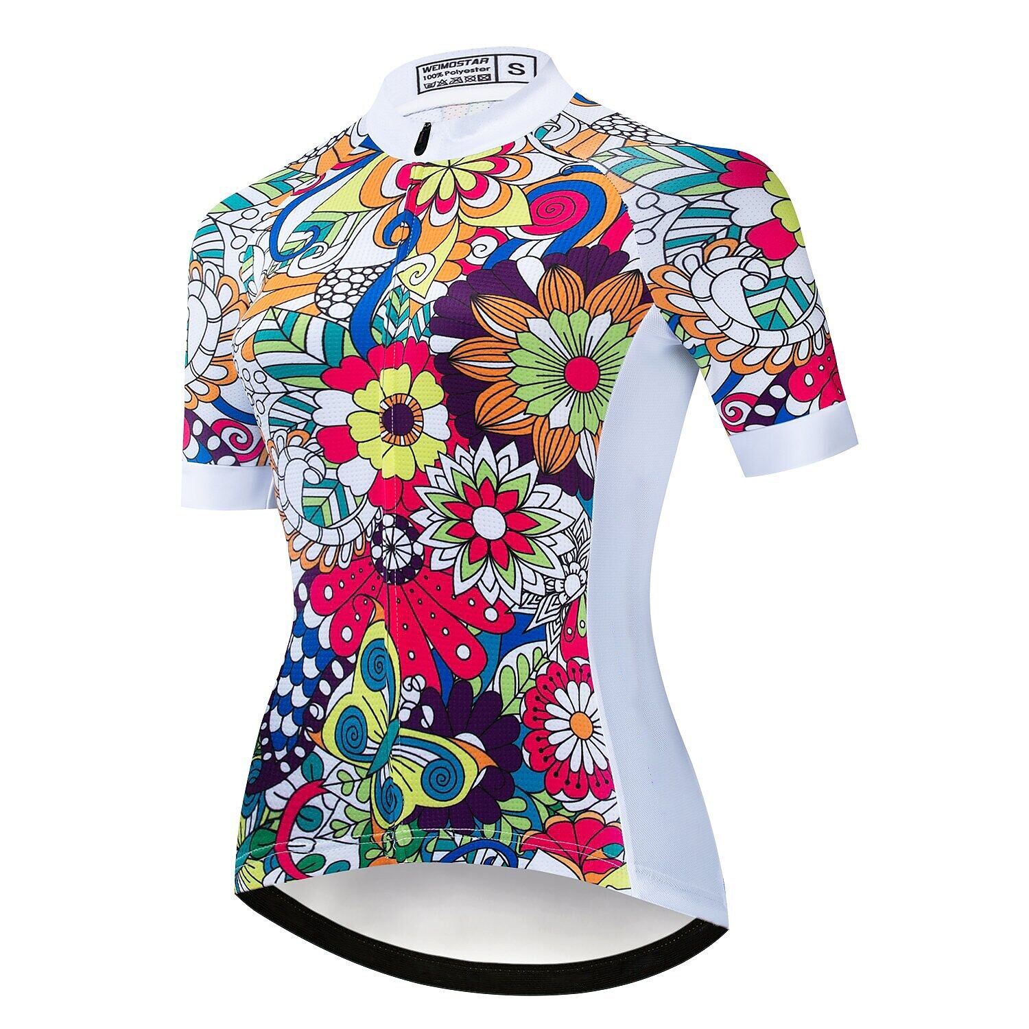 Weimostar 2021 Women's Cycling Bike Jersey Short Sleeve Breathable Bicycle Shirt 3 Rear Pockets Yellow Colorful Butterfly 